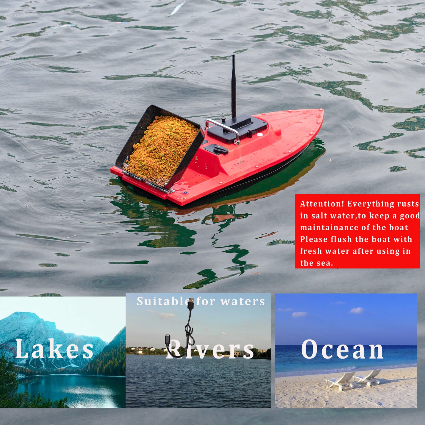 CRESEA PRODUCTS High Speed Waterproof RC Fishing Bait Boat for Surf Fishing Ocean Lake Fishing, 500M Range, 4.5KG Load, Cruise Control