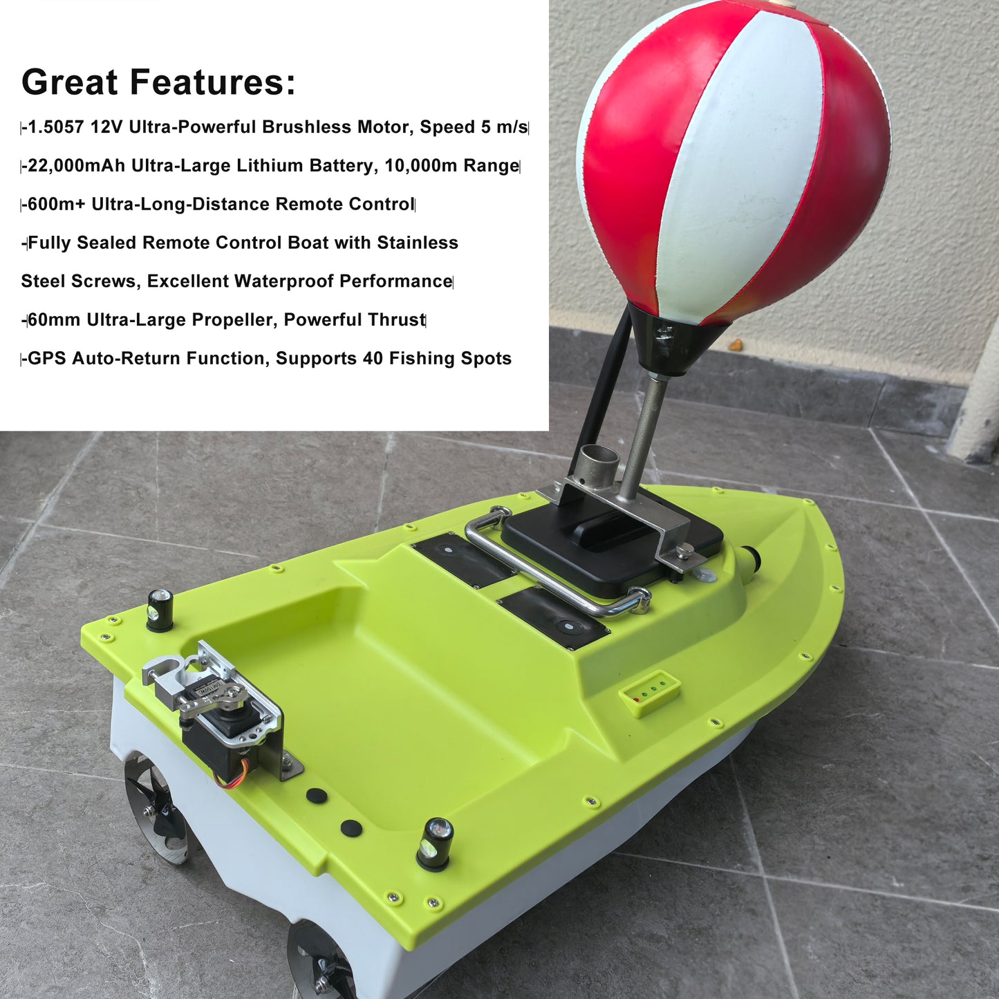 S80 Brushless Motor Super Speed Saltwater RC Fishing Bait Boat with GPS for Surf Fishing with 2 Line Releases,22,000mah Battery,IP 66 Waterproof,500M Range,5 Meters/Second