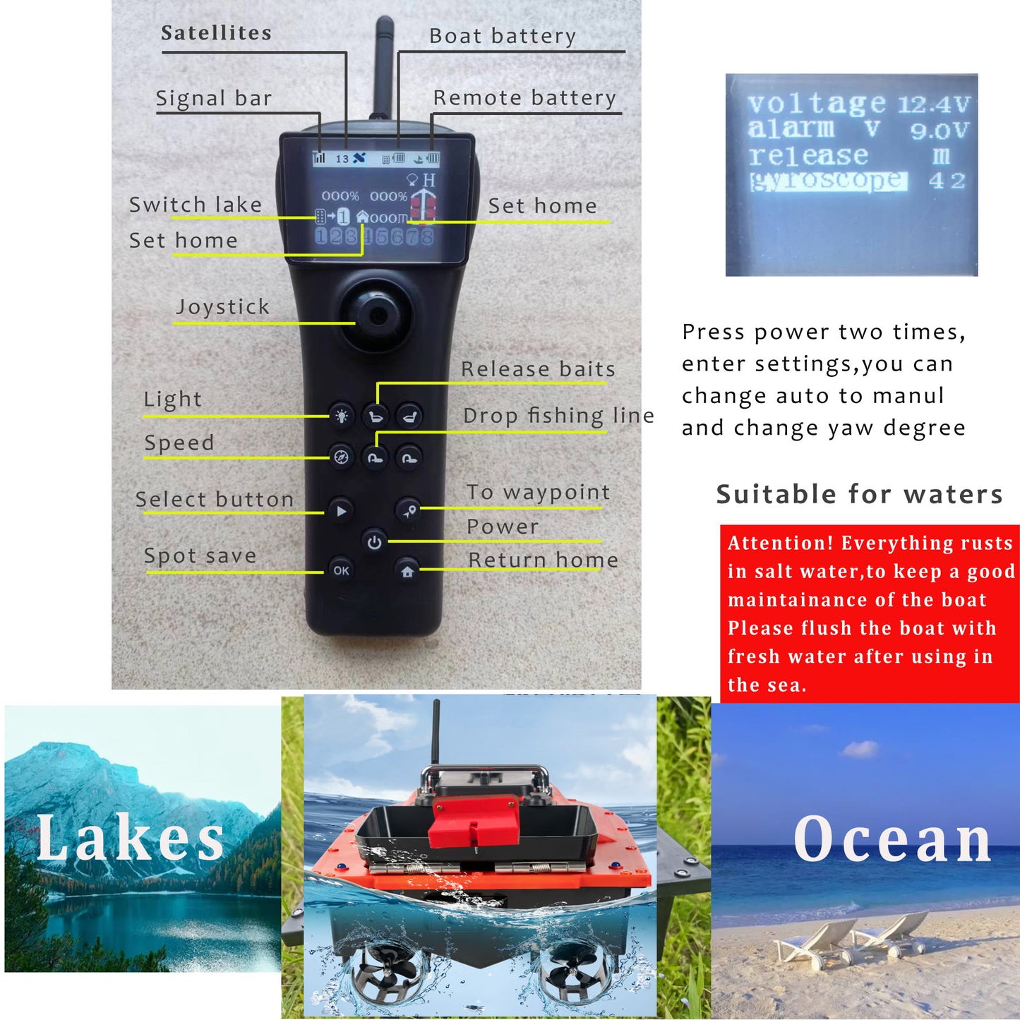 High Speed RC Fishing Bait Boat for Ocean Lake Fishing with GPS, 500M Range, 4.5KG Load, Cruise Control