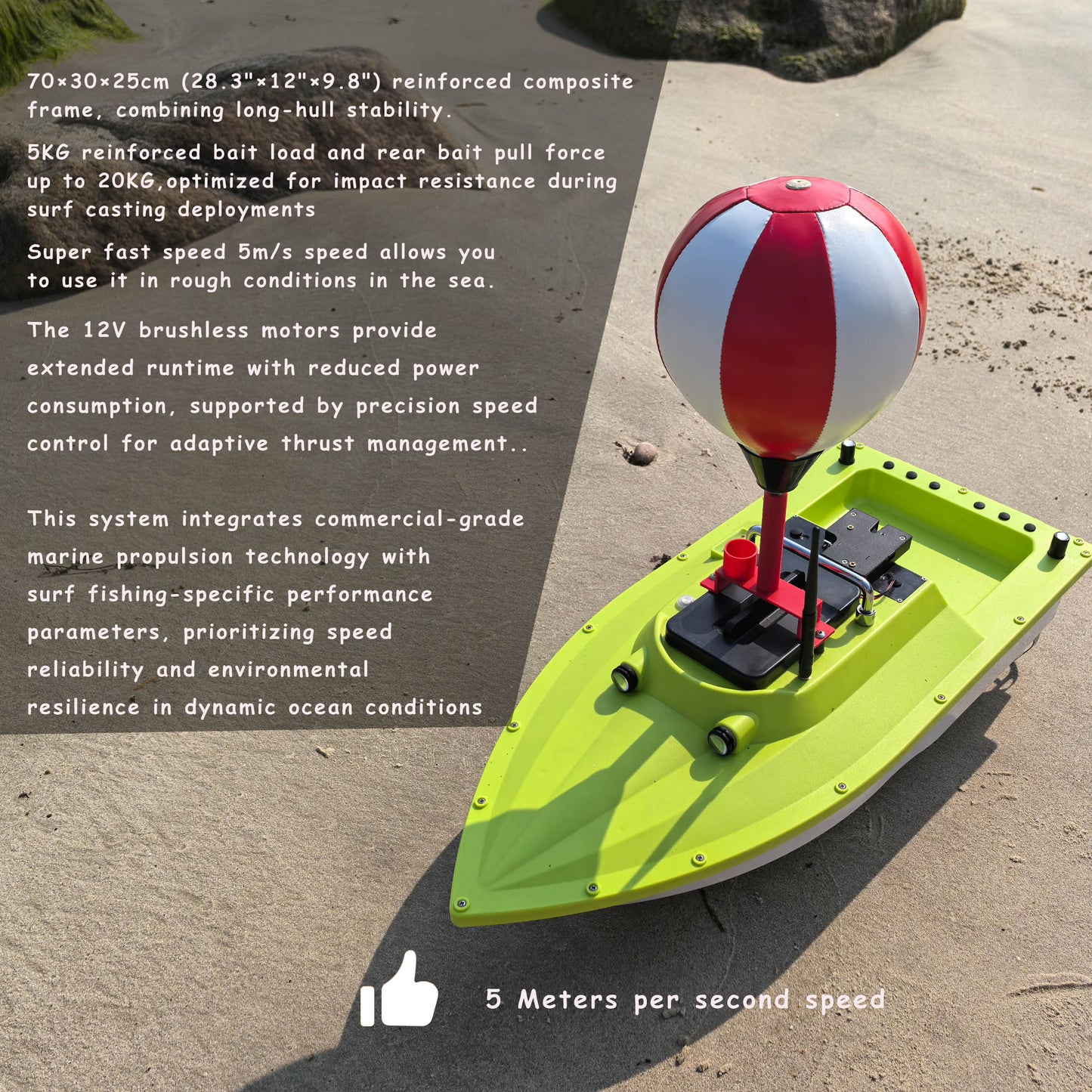 S80 Brushless Motor Super Speed Saltwater RC Fishing Bait Boat con GPS per la pesca in mare con 2 sganciatori di linea, 2 batterie da 10.000 mAh, IP 66 impermeabile, portata 500 M, 5 metri/secondo