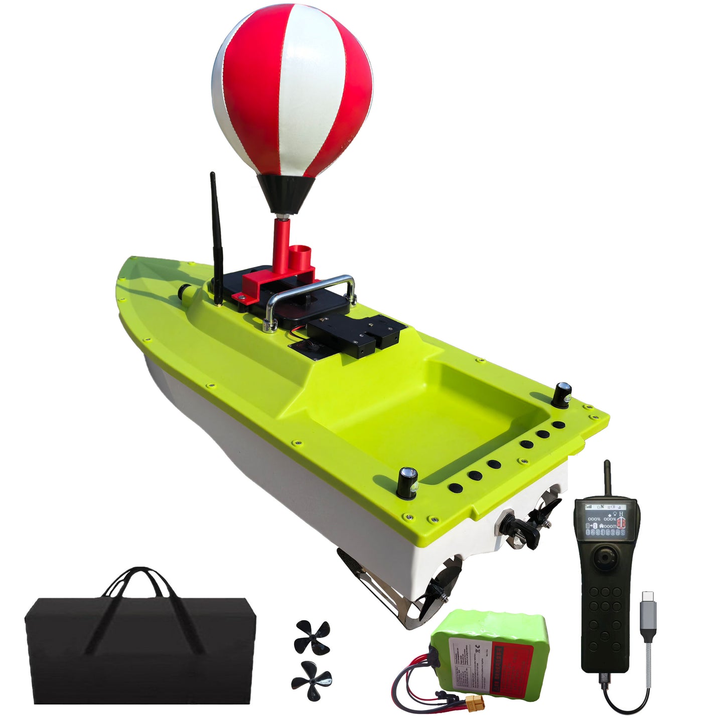 S80 Brushless Motor Super Speed Saltwater RC Fishing Bait Boat con GPS per la pesca in mare con 2 sganciatori di linea, 2 batterie da 10.000 mAh, IP 66 impermeabile, portata 500 M, 5 metri/secondo