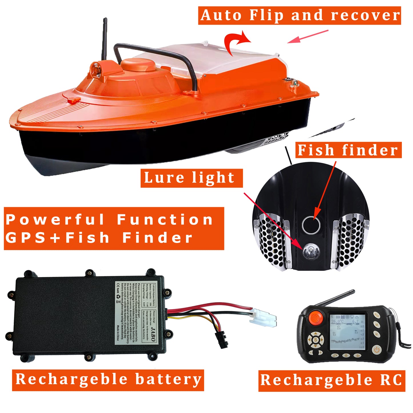 7.4V JABO2BG 2 in 1 Bait Boat with Fish Finder for Carp Fishing