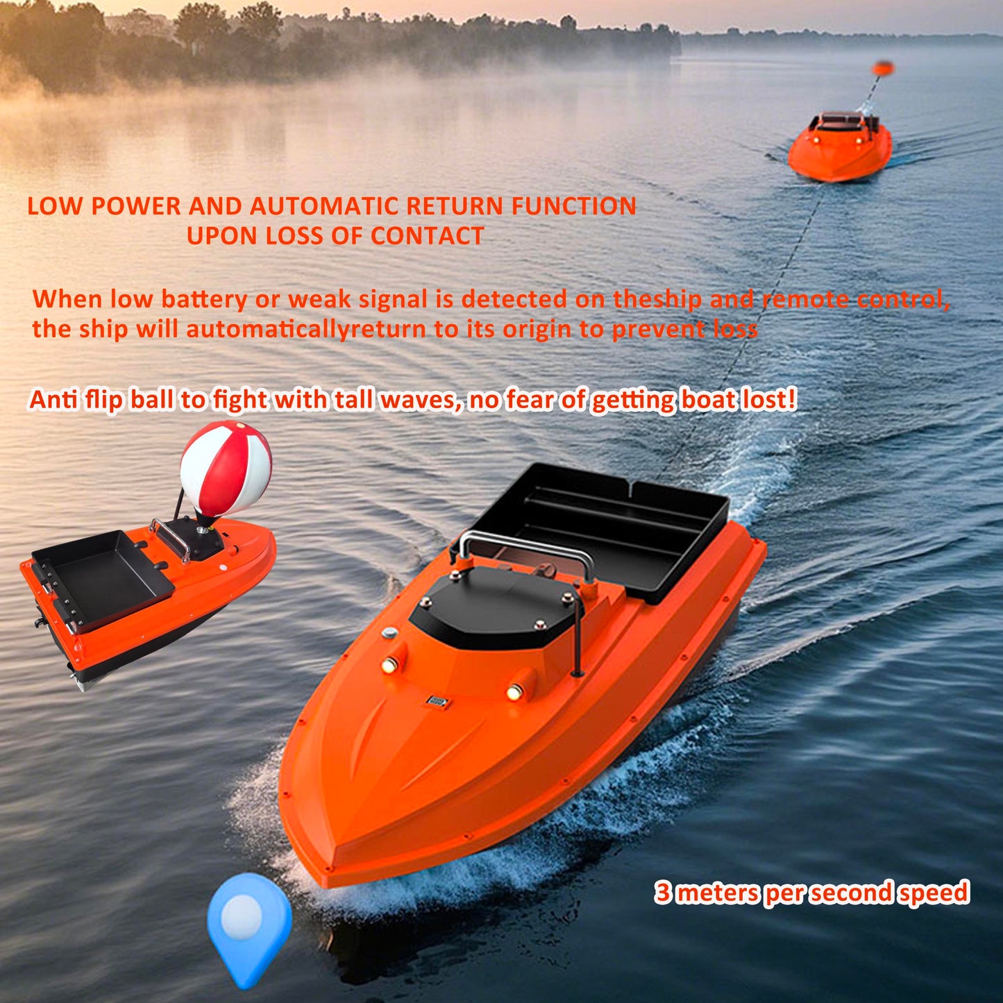 D80B High Speed RC Fishing Bait Boat for Ocean Lake Fishing with GPS, 500M Range, 4.5KG Load, Cruise Control