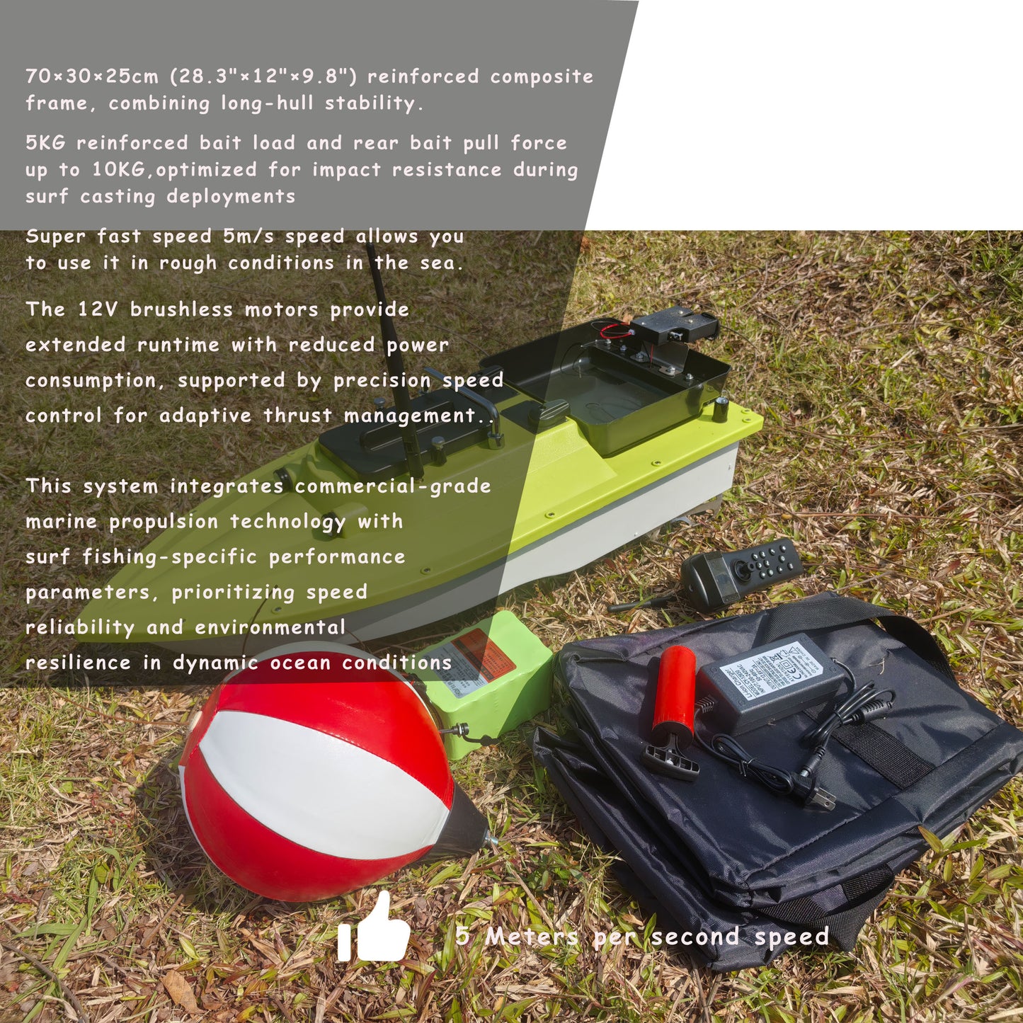 CRESEAPRODUCTS S80 Brushless Motor Super Speed Saltwater RC Fishing Bait Boat for Surf Fishing with 2 Bait Tray,IP 66 Waterproof,500M Range,5 Meters/Second