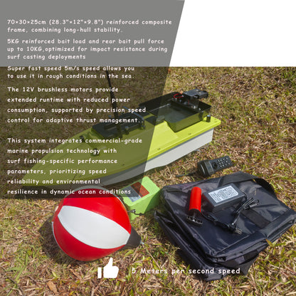 CRESEAPRODUCTS S80 Brushless Motor Super Speed Saltwater RC Fishing Bait Boat for Surf Fishing with 2 Bait Tray,IP 66 Waterproof,500M Range,5 Meters/Second