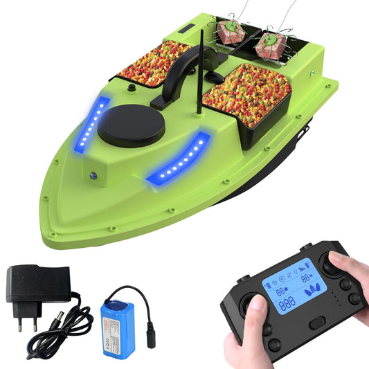 Smart Fishing Bait Boat with 4 Bait Trays, GPS Auto Pilot, 2.4G RC Remote Control, Long Range 500m, Anti-Lost Auto Return, Durable ABS Material, Rechargeable Battery, Night Lights