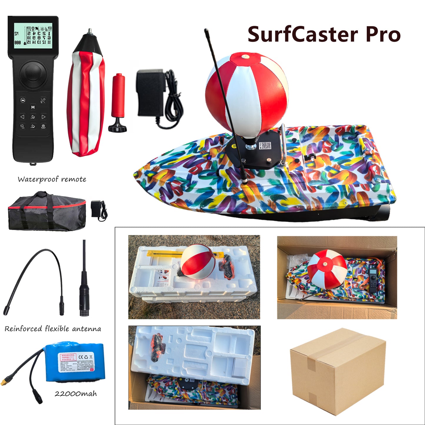 SurfCaster Pro 12V Brushless Motor Top Speed RC Bait Boat For Surf Fishing