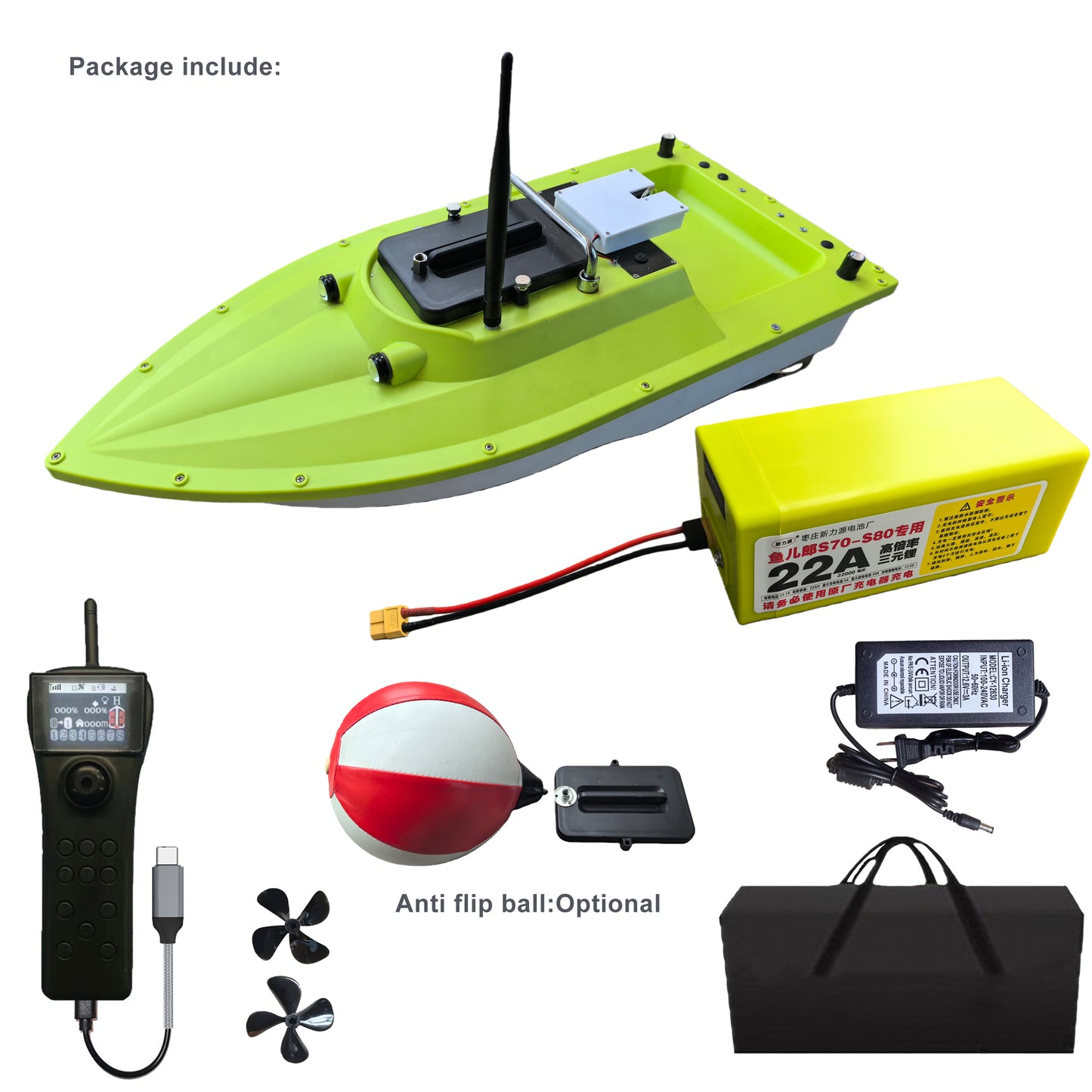 S80 Brushless Motor Super Speed Saltwater RC Fishing Bait Boat with GPS for Surf Fishing with 2 Line Releases,22,000mah Battery,IP 66 Waterproof,500M Range,5 Meters/Second