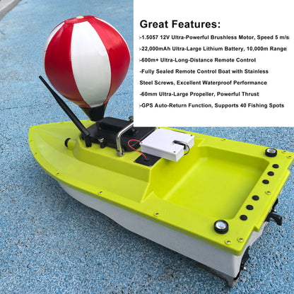 S80 Brushless Motor Super Speed Saltwater RC Fishing Bait Boat with GPS for Surf Fishing with 2 Line Releases,22,000mah Battery,IP 66 Waterproof,500M Range,5 Meters/Second