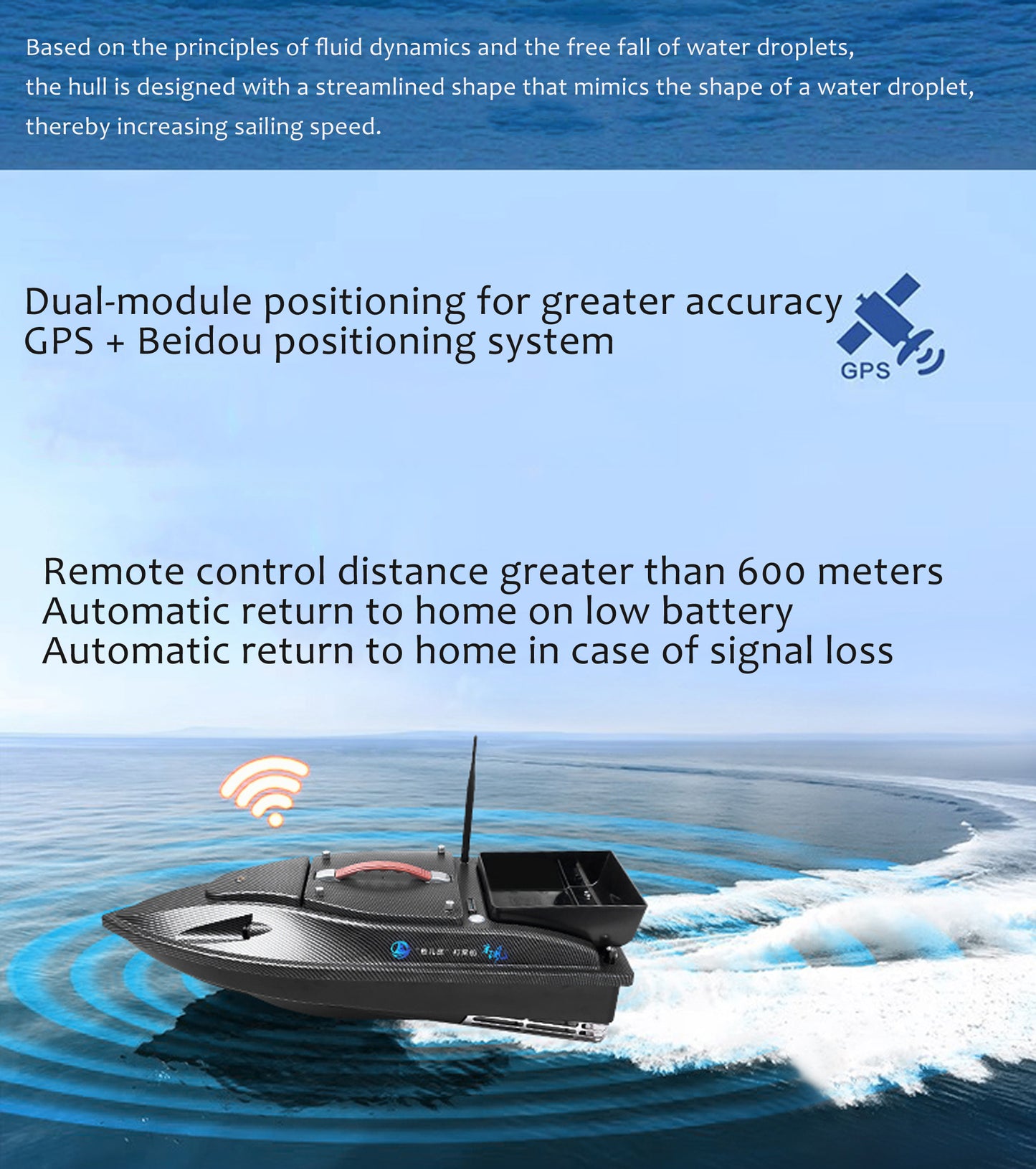 S85 Brushless Motor Super Speed RC Fishing Bait Boat with GPS for Surf Fishing